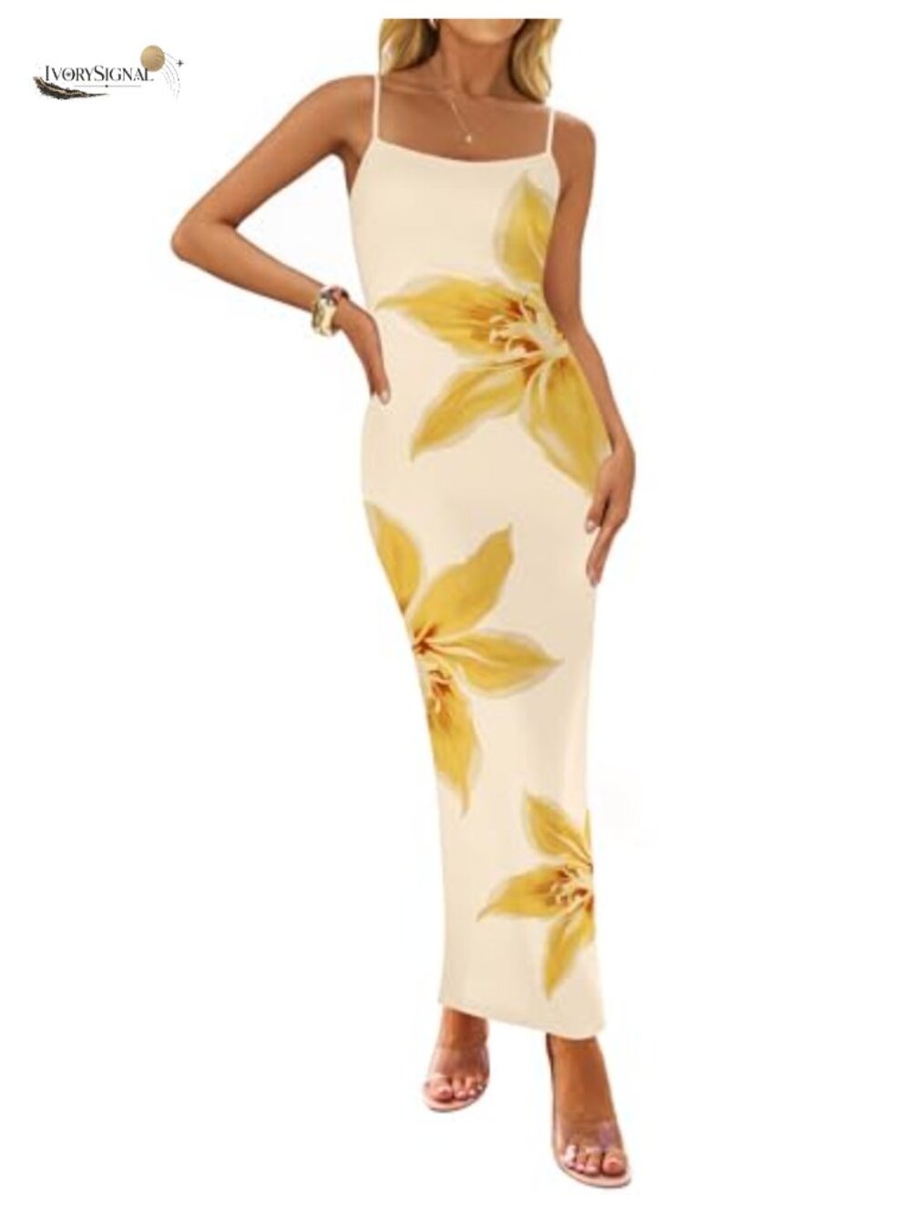 Women's Floral Bodycon Maxi Dress Spaghetti Strap Backless Beach Vacation